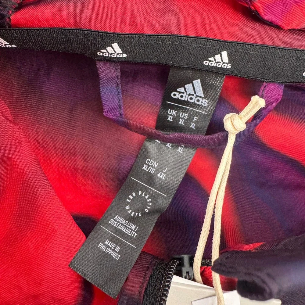 Adidas Windbreaker Men XL Red Purple All Over Print Half Zip Hooded IC3708 NEW